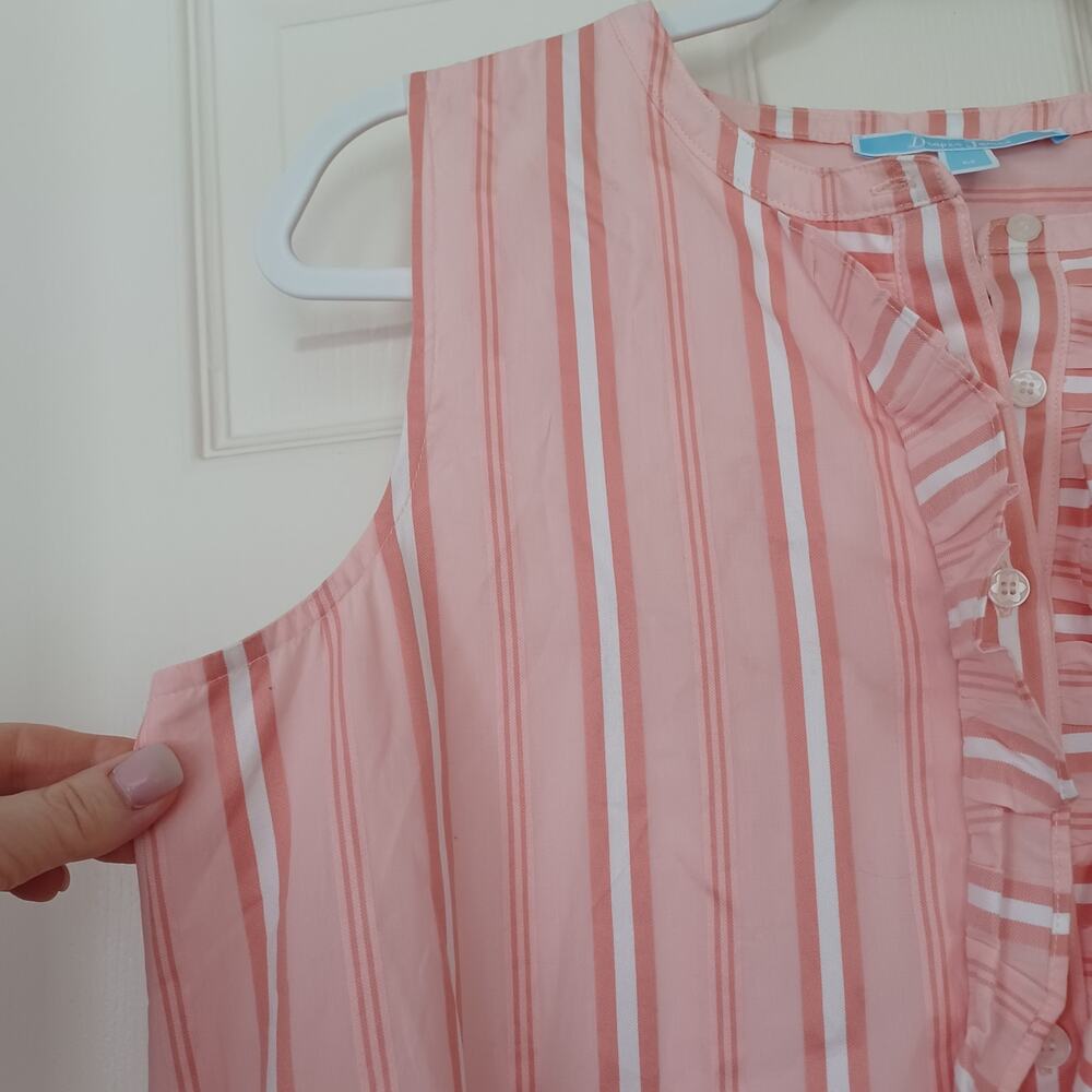 Draper James Ruffle Placket Dress Coral Pink Stripe M NWT - Picture 7 of 15